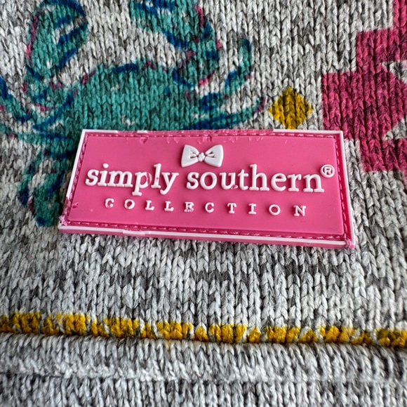 Simply Southern Size Small 1/4 Snap Front Long Sleeve Pullover Gray Pockets Crab - Picture 5 of 9